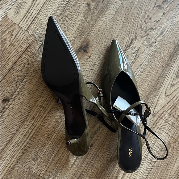 NEW! Zara Olive Green Slingback Heels Size 41 - Picture 7 of 8